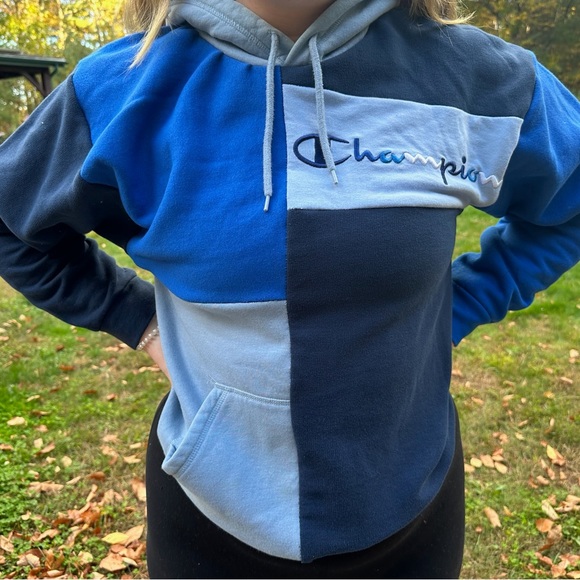 Blue champion upcycled hoodie - Picture 1 of 6